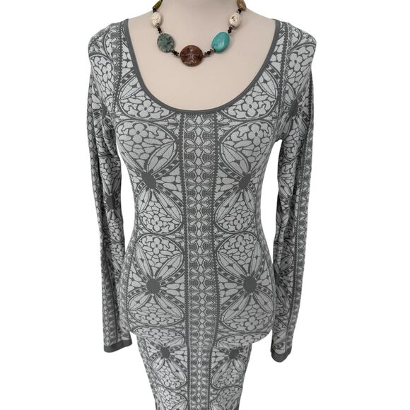 Free People Seamless Bodycon Dress MEDIUM LARGE Intimately Ivory Gray Jacquard - Picture 4 of 12